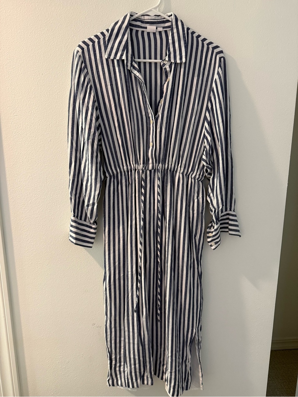 GAP Navy and White Striped Midi Shirt Dress